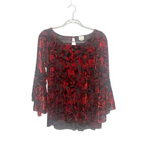 Velvet Burnout Top Size L Whimsigoth Vamp Dark Romantic Red Floral Goth
